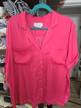 Anthropologie Hot Pink Satin Top
